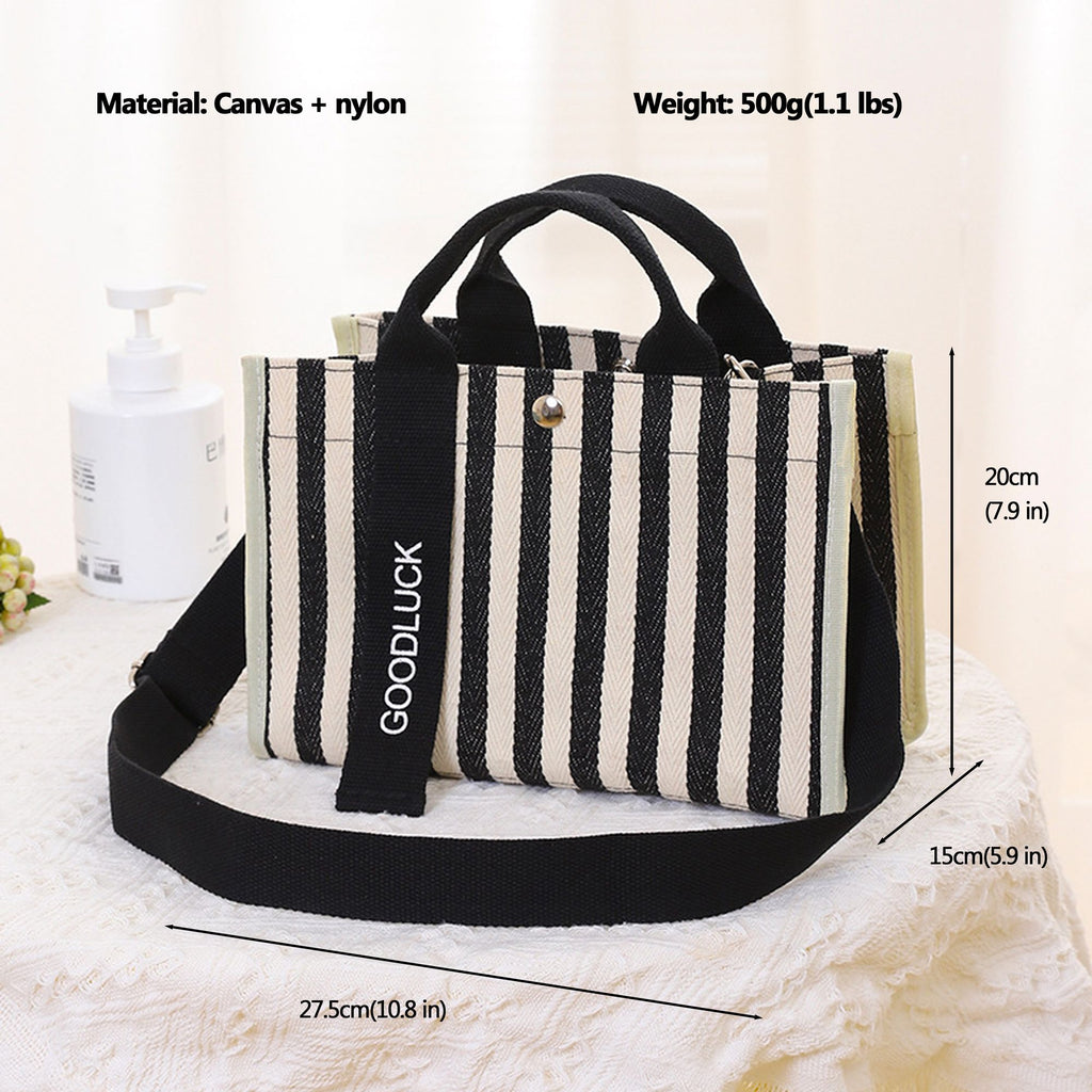 Anna-Kaci Women's Striped Canvas & Nylon Tote Bag - Multi - functional Shoulder Bag