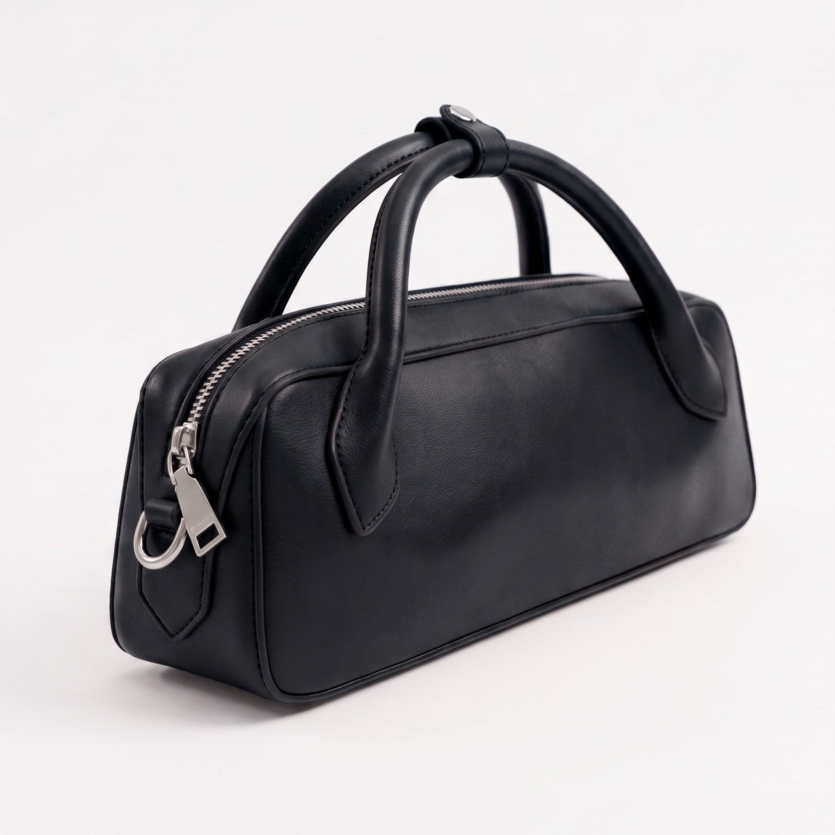 Structured Top Handle Handbag with Zipper Closure and Shoulder Strap