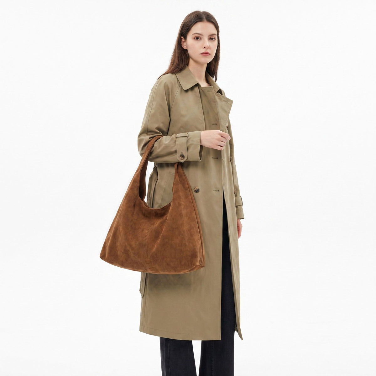 Faux Suede Hobo Shoulder Bag Large Soft Slouchy Tote