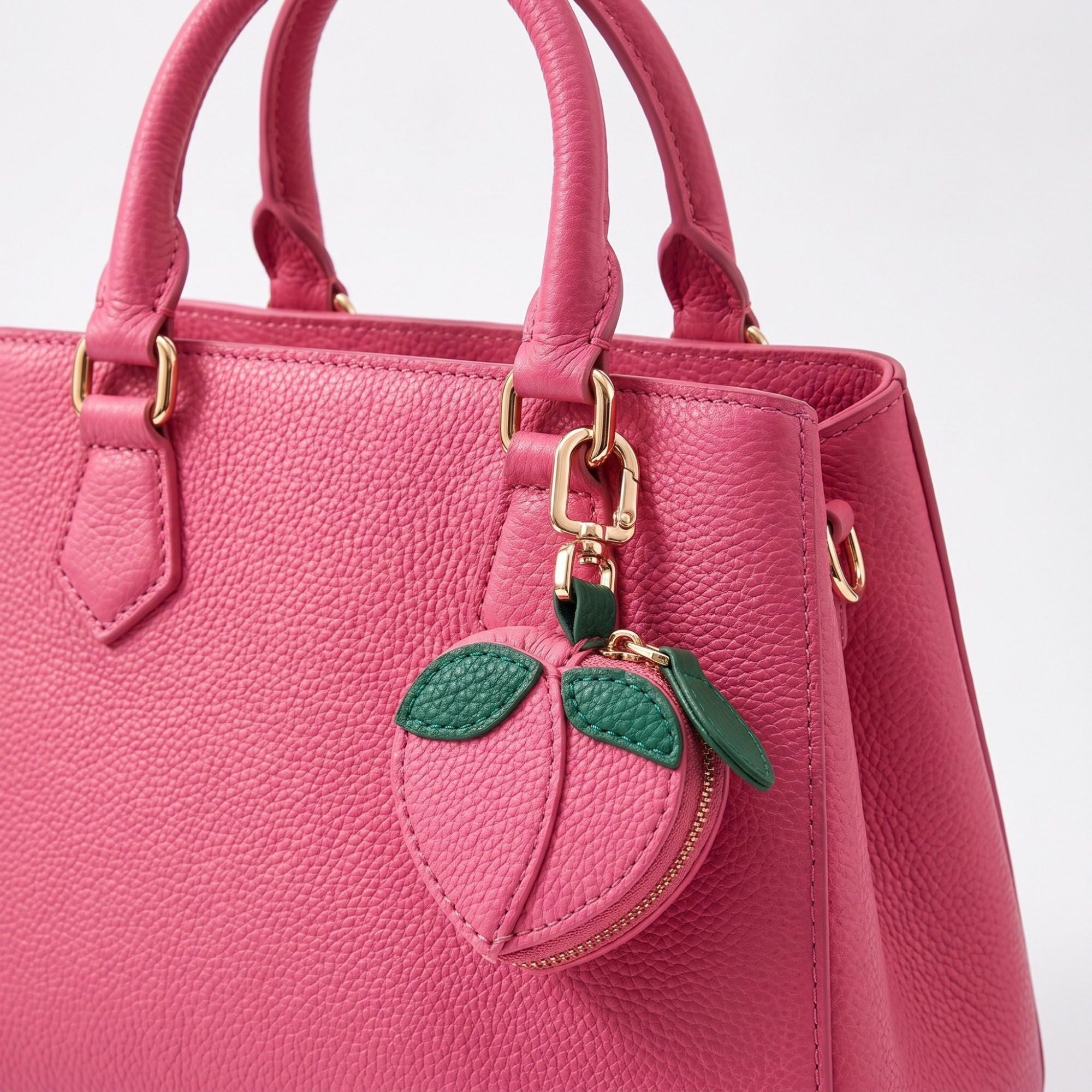 Pear Pouch Bag Charm with Zipper Closure and Gold Tone Clip