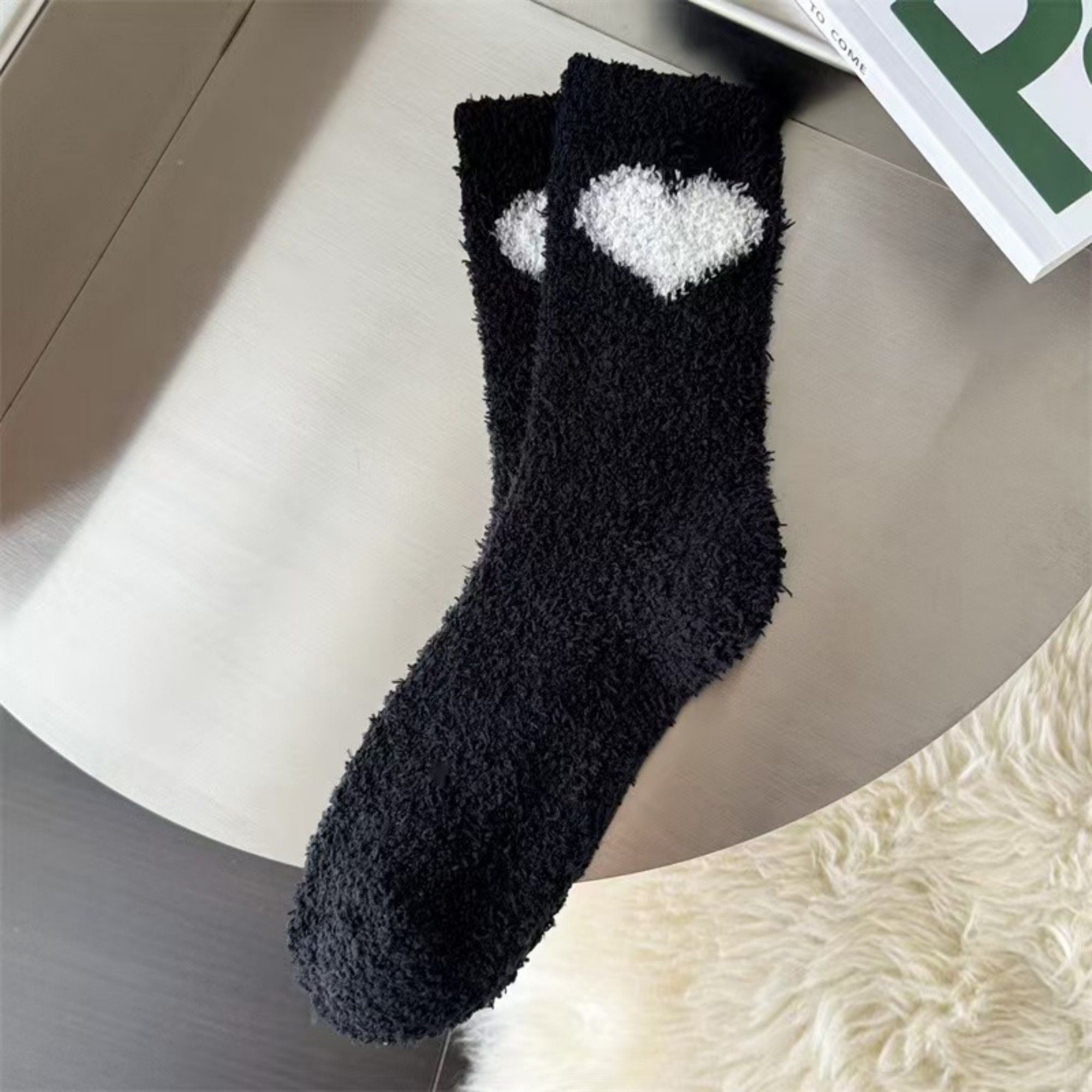Anna-Kaci 3-Pair Fuzzy Valentine Heart Knit Crew Socks Set with Soft Plush Texture, Stretchy Cozy Fabric, and Cute Heart Accent for Gifting