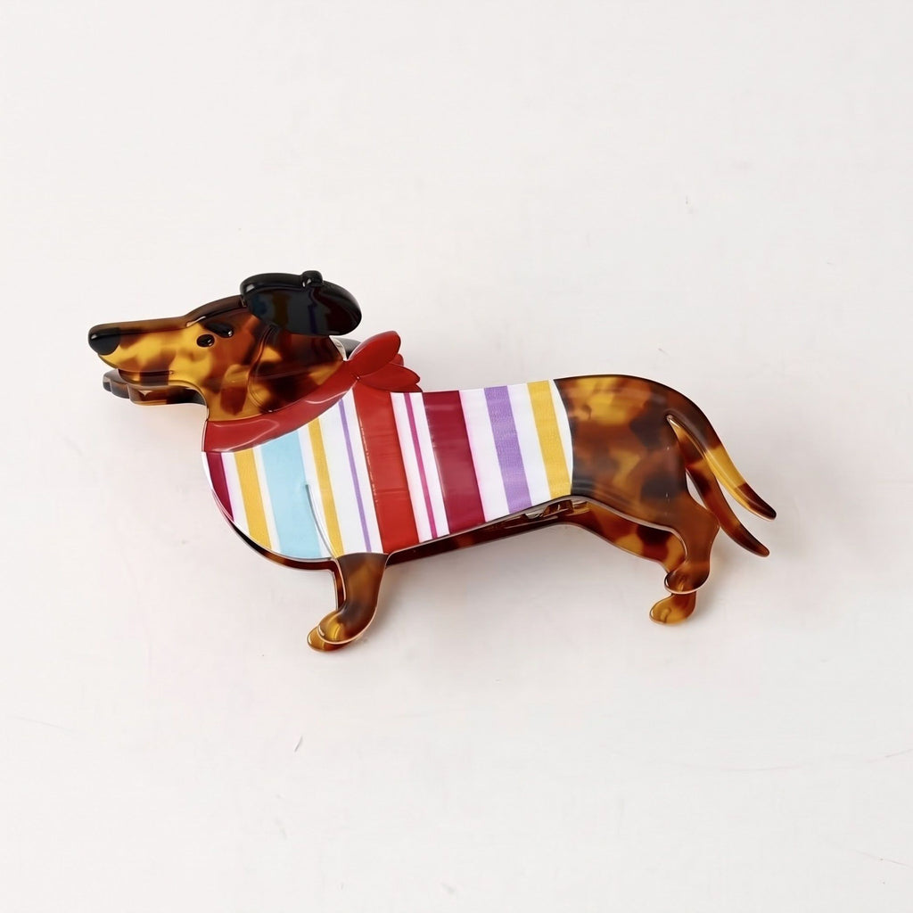 3pc Dachshund Dog Hair Clip Set Tortoiseshell Puppy Barrettes