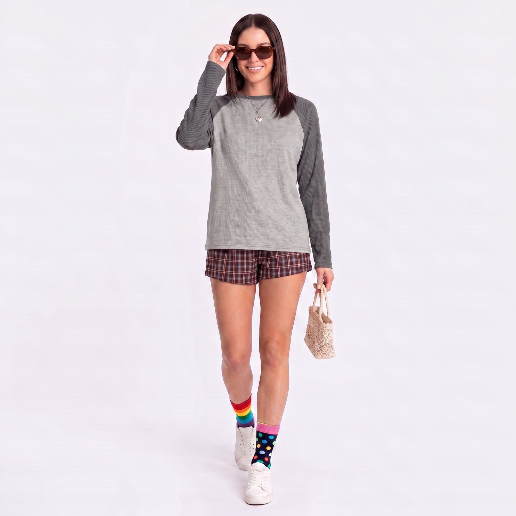 Colorblock Waffle Knit Raglan Long Sleeve Top