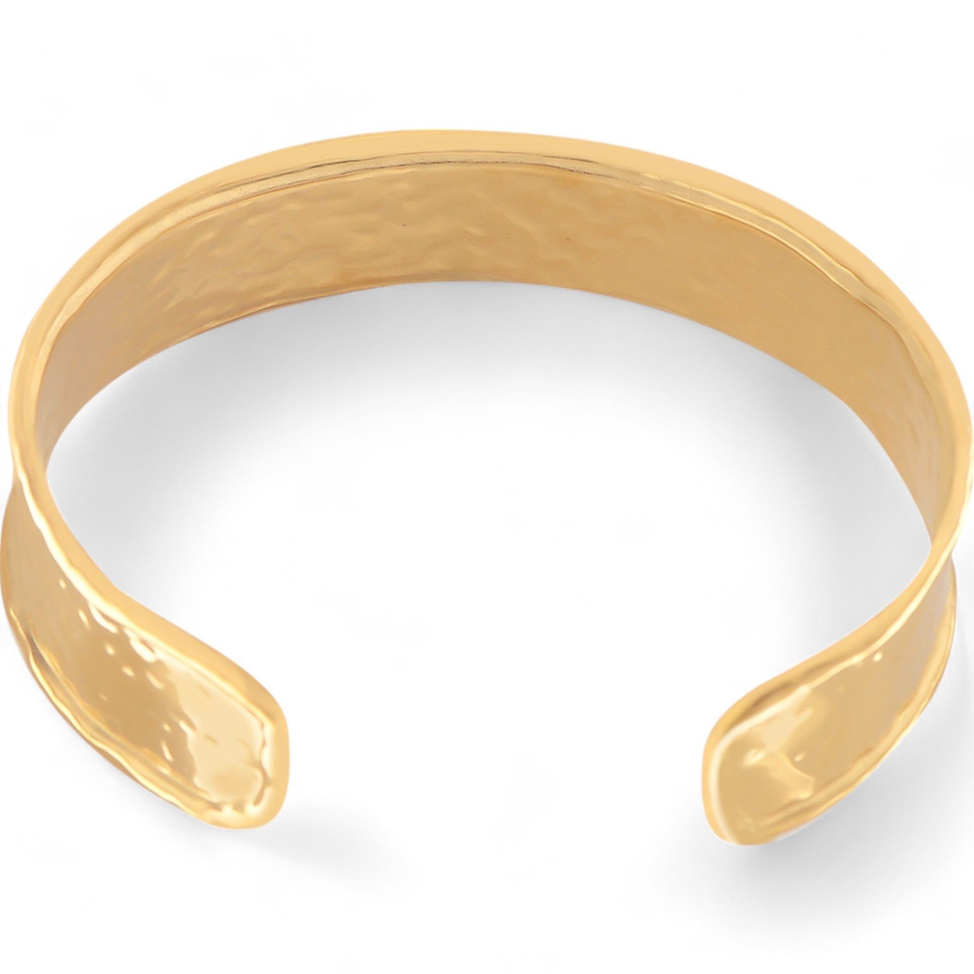 Women's Hammered Texture Gold Tone Open Cuff Fashion Bracelet with Wide Band