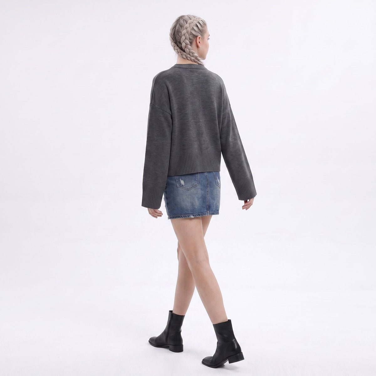 Oversized Crewneck Knit Sweater with Flared Sleeves