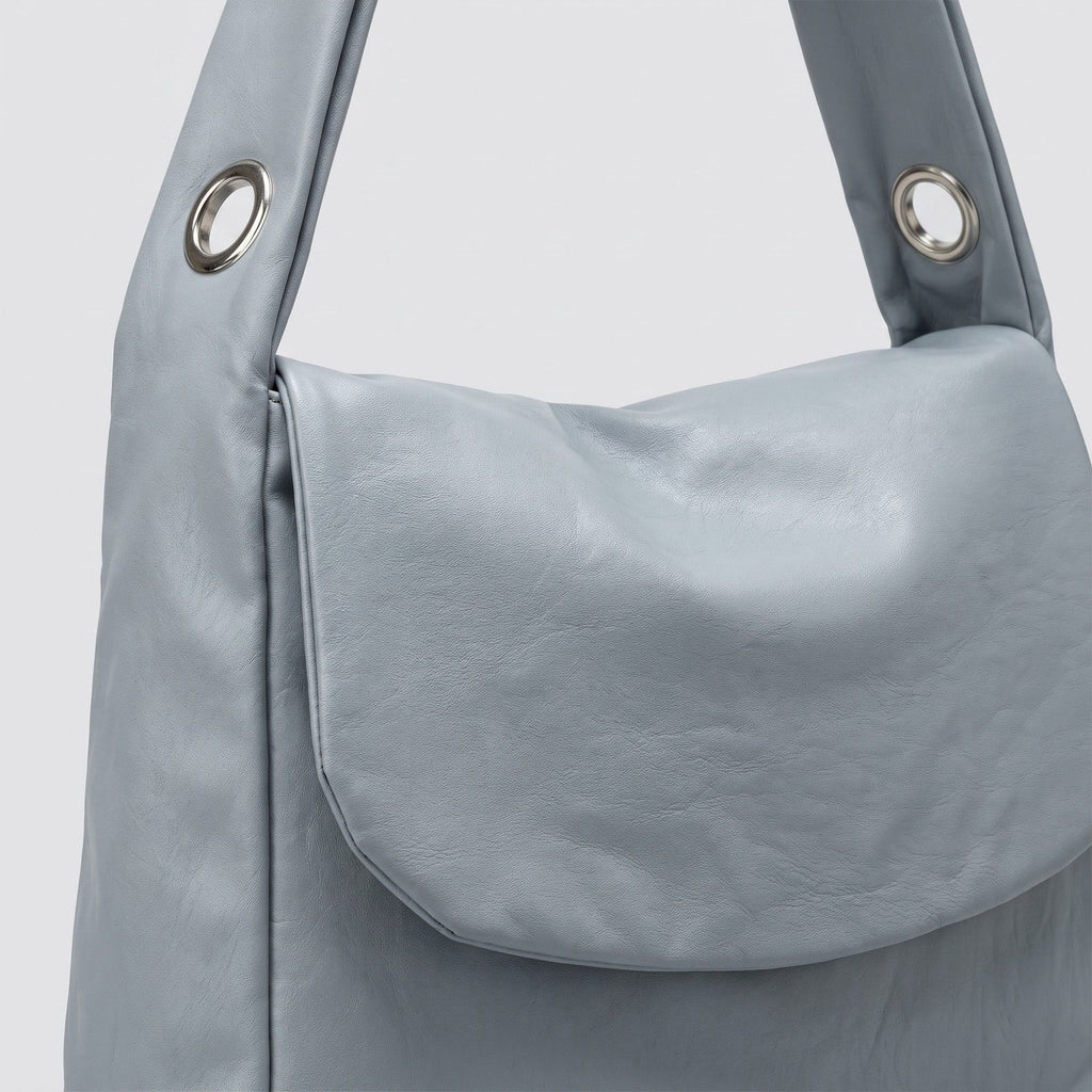 Flap Hobo Bag with Grommet Strap and Wide Shoulder Handle 11.8x9.5x4in
