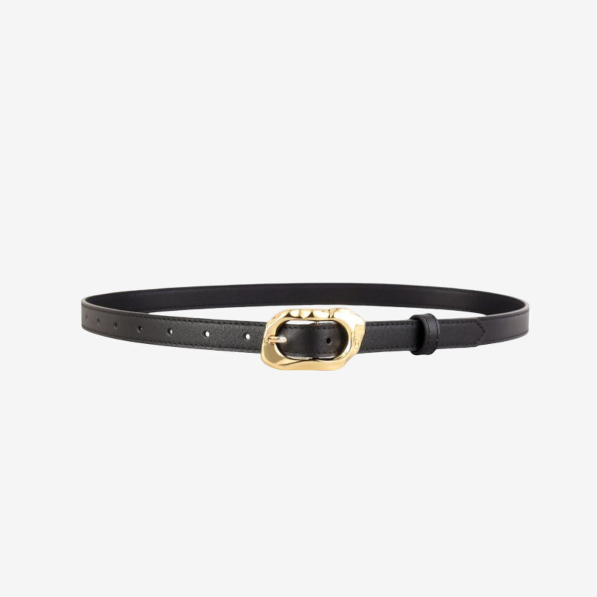 Genuine Leather Skinny Belt with Irregular Gold Tone Buckle 39.4in