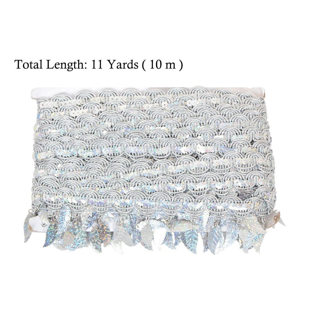 Sewing Fringe Trim, 11 Yards Leaf Tassel Sequin Trim Metallic Braided Lace Ribbon for DIY Craft Party Costume Curtain Decoration