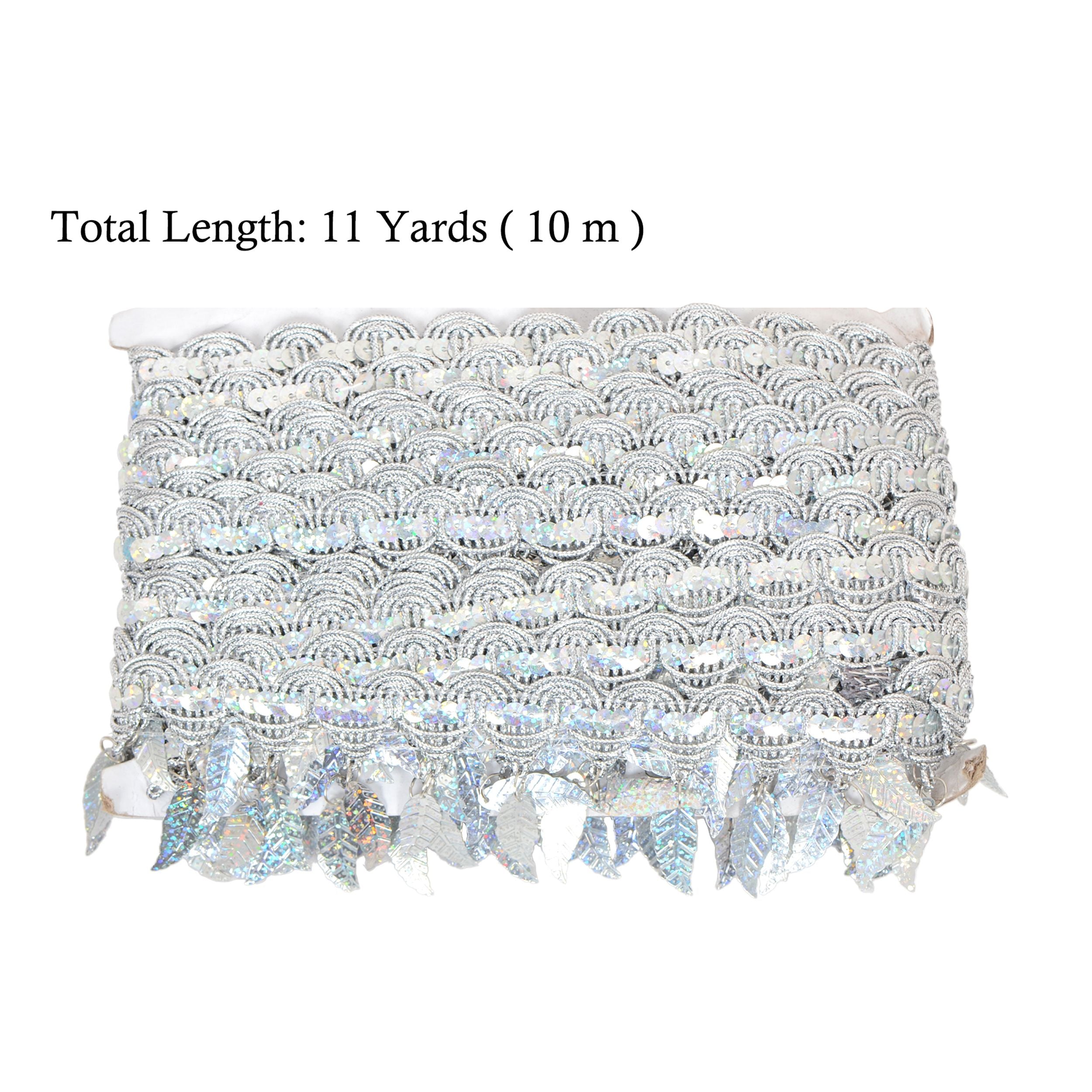 Sewing Fringe Trim, 11 Yards Leaf Tassel Sequin Trim Metallic Braided Lace Ribbon for DIY Craft Party Costume Curtain Decoration