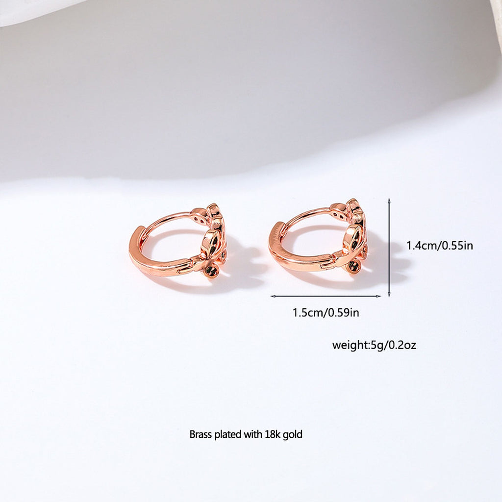 Women's Leaf - Shaped Hoop Earrings with Green Crystals