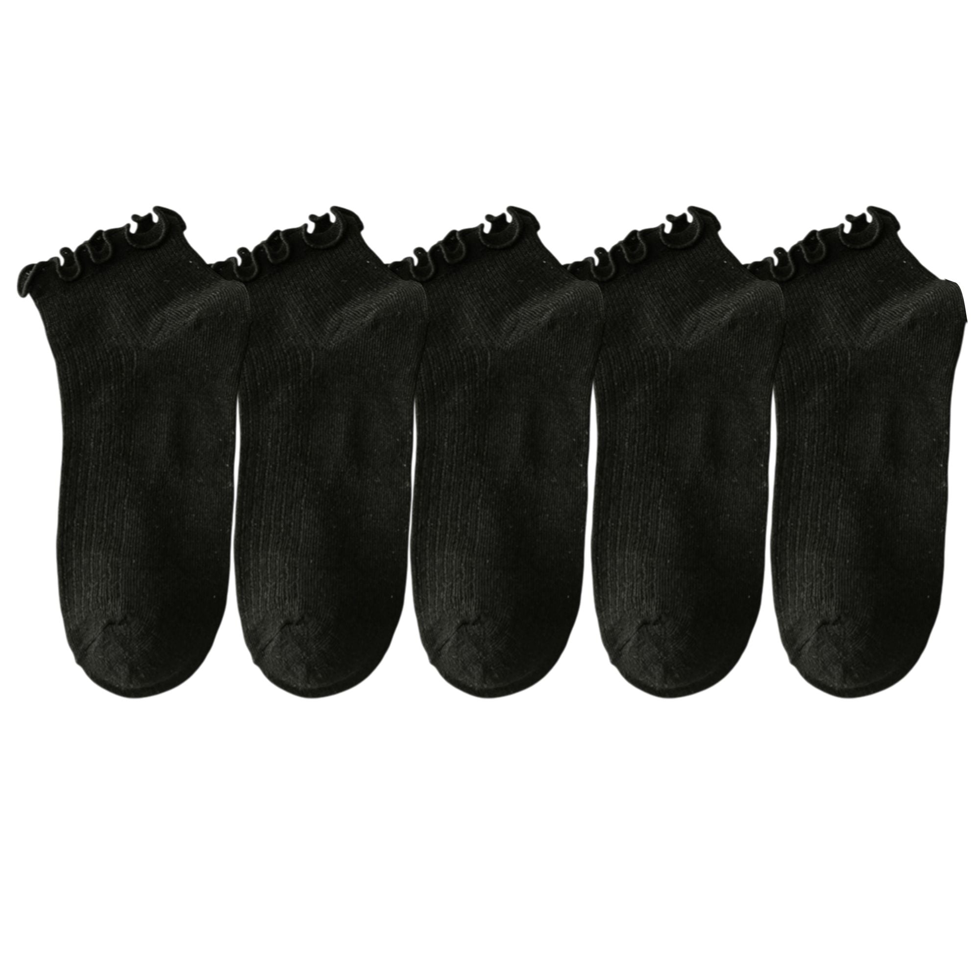 Anna-Kaci Women's 5-Pack Ribbed Ankle Socks with Ruffle Lettuce Trim Soft Stretch Cotton Cute Everyday Style