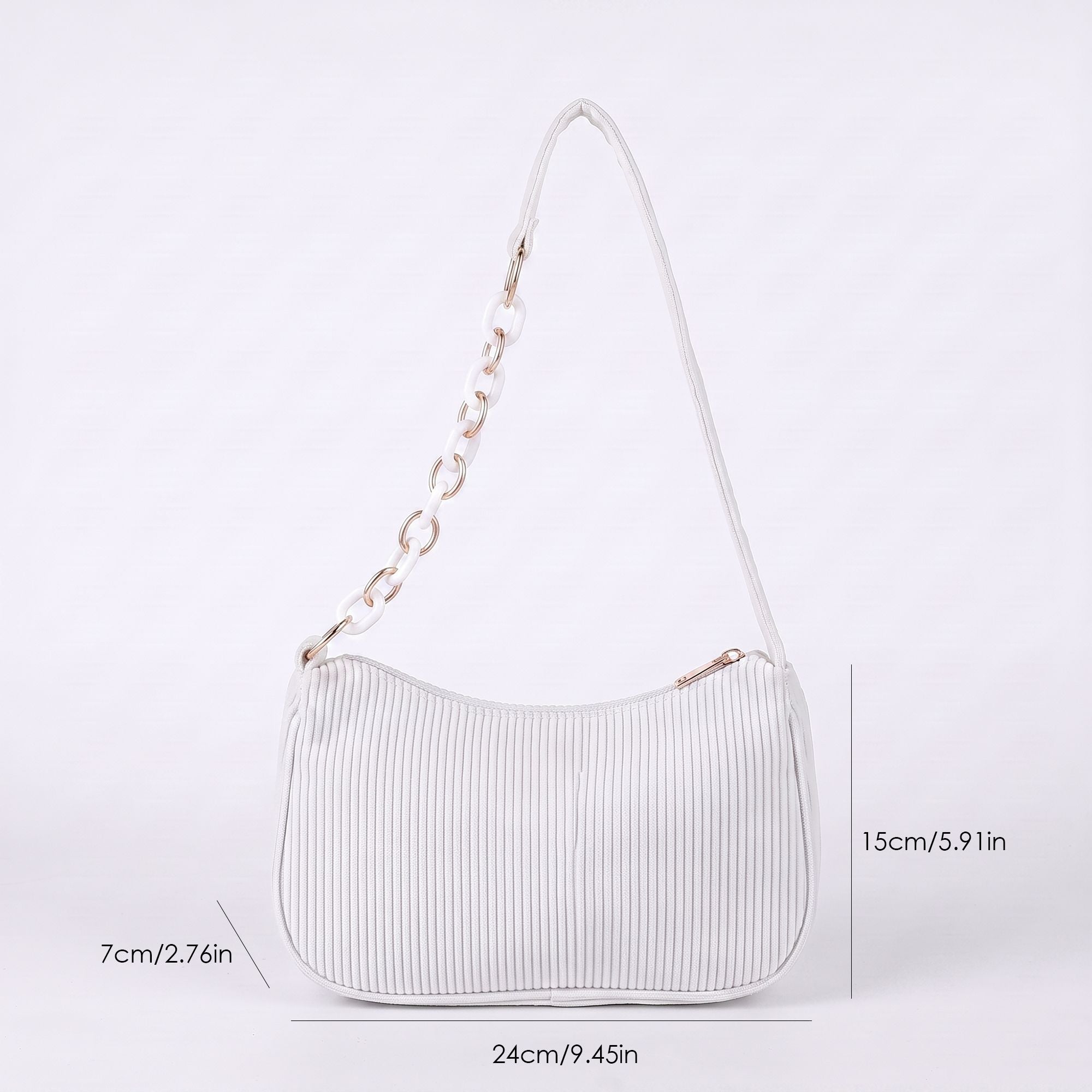 Small Corduroy Shoulder Bag with Mixed Chain Strap and Zip Closure