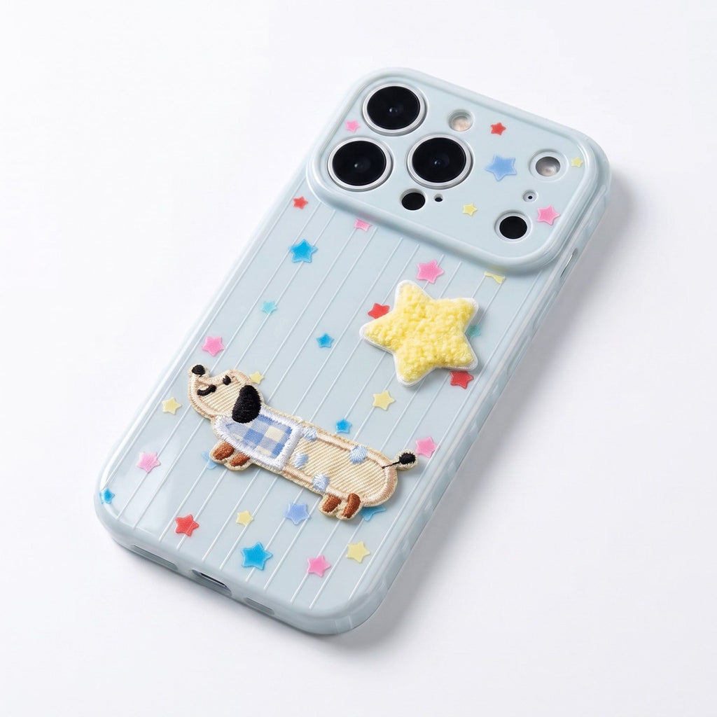 Dog Patch Star Phone Case Textured Back Raised Camera Edge Decorative Cover