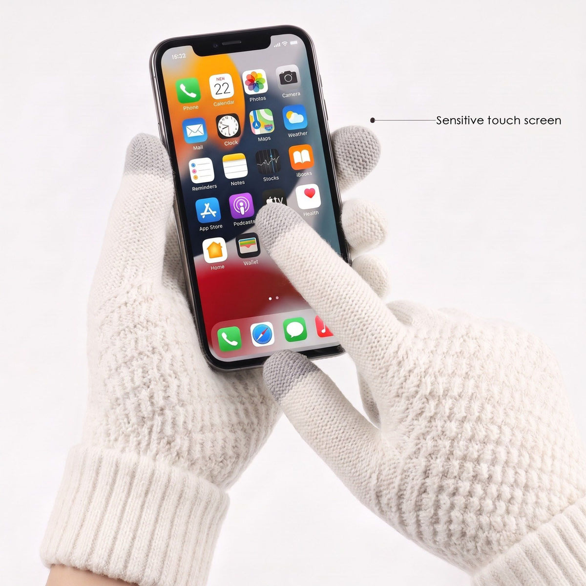 4 Piece Knit Winter Hat Scarf Touchscreen Gloves and Socks Set