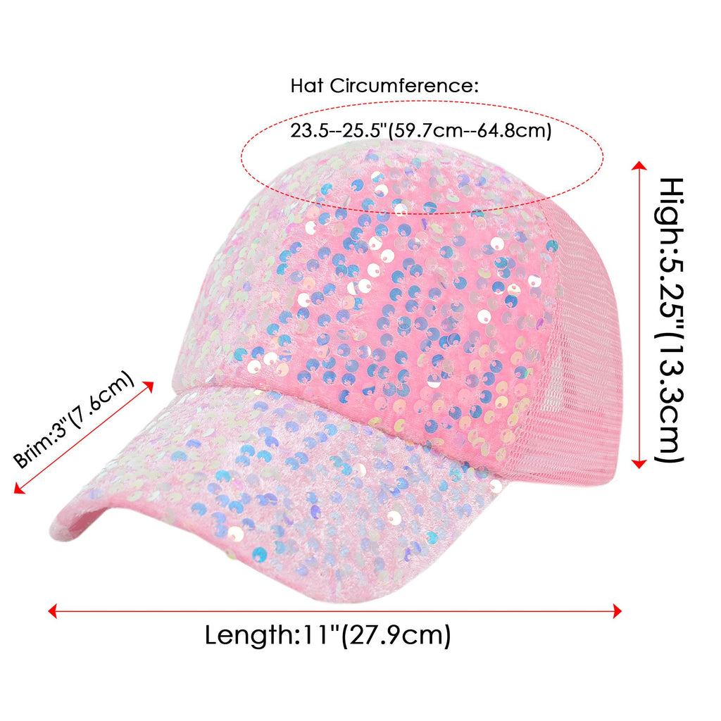 Anna-Kaci Women's Sparkly Sequin Baseball Cap Messy Low Bun Ponycap Velvet Mesh Trucker Hat