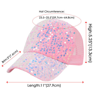 Anna-Kaci Women's Sparkly Sequin Baseball Cap Messy Low Bun Ponycap Velvet Mesh Trucker Hat