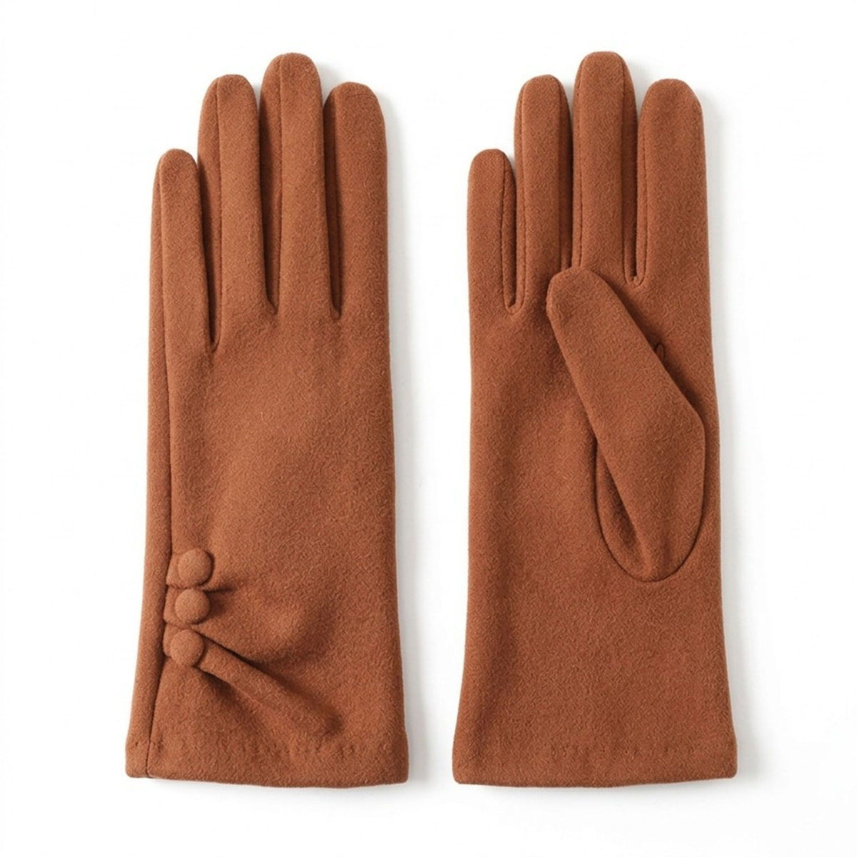 Faux Suede Winter Gloves with Pleated Wrist and Button Detail 9.4 x 3.3in
