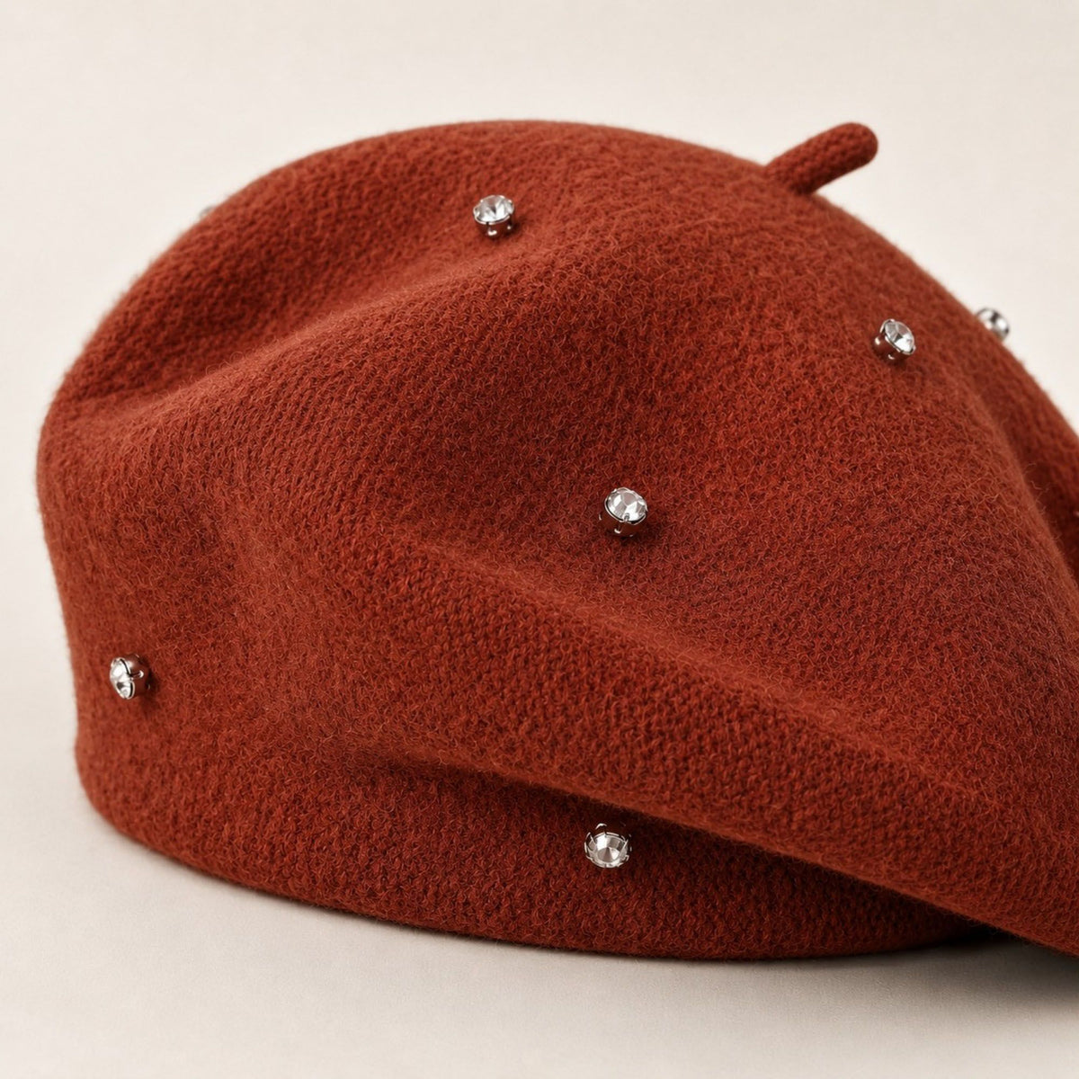 Rhinestone Studded Knit Wool Beret