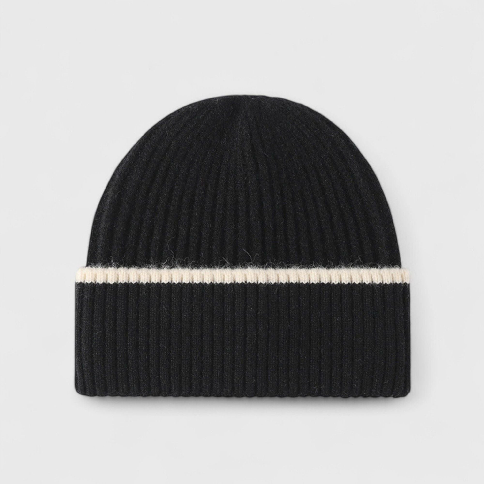 Anna-Kaci Women's Ribbed Knit Beanie Hat with Contrast Trim and Folded Cuff