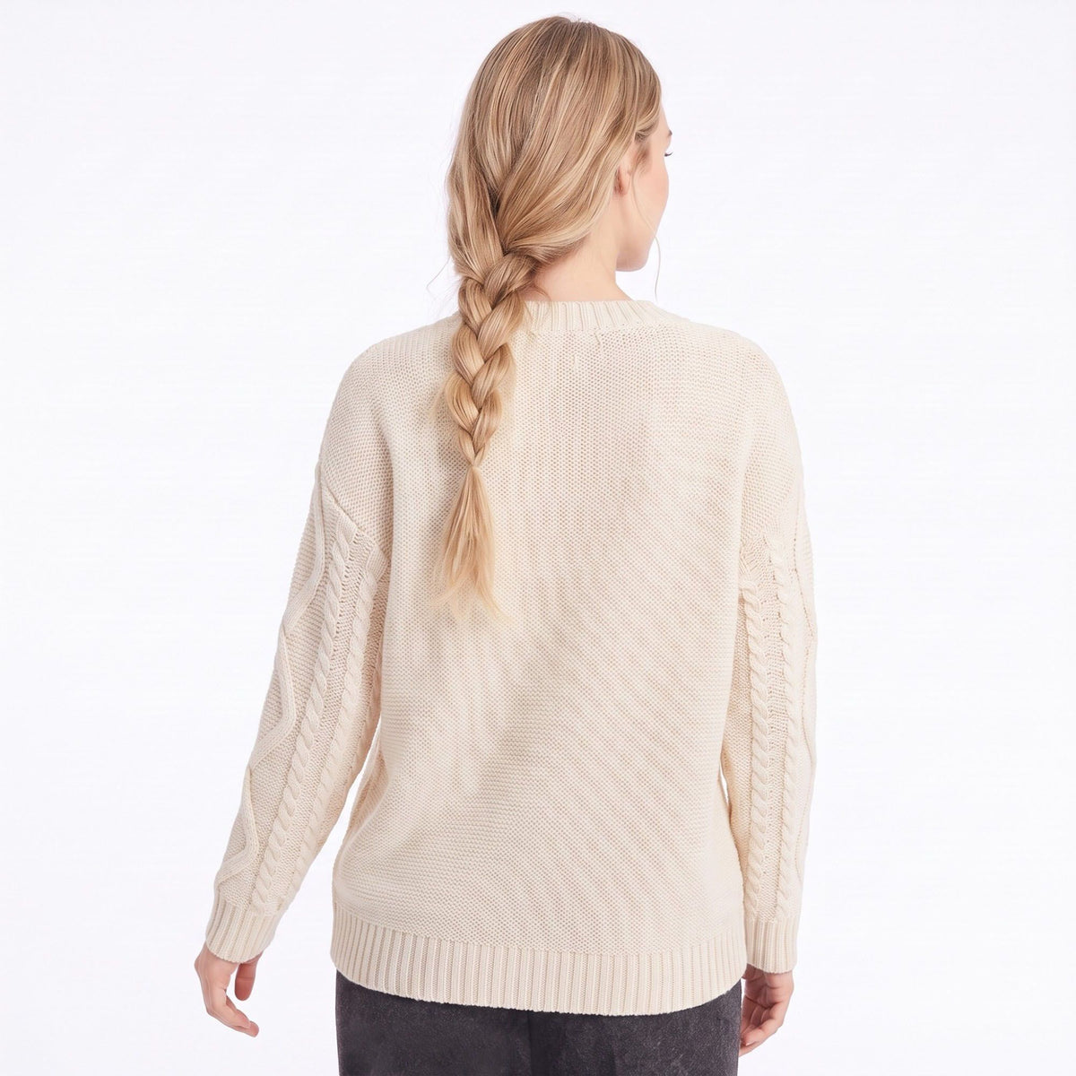 Cable Knit Crew Neck Pullover Sweater