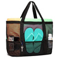 Mesh Beach Tote Bag Large Capacity Travel Shoulder Bag with Exterior Pockets Zipper Top Organizer
