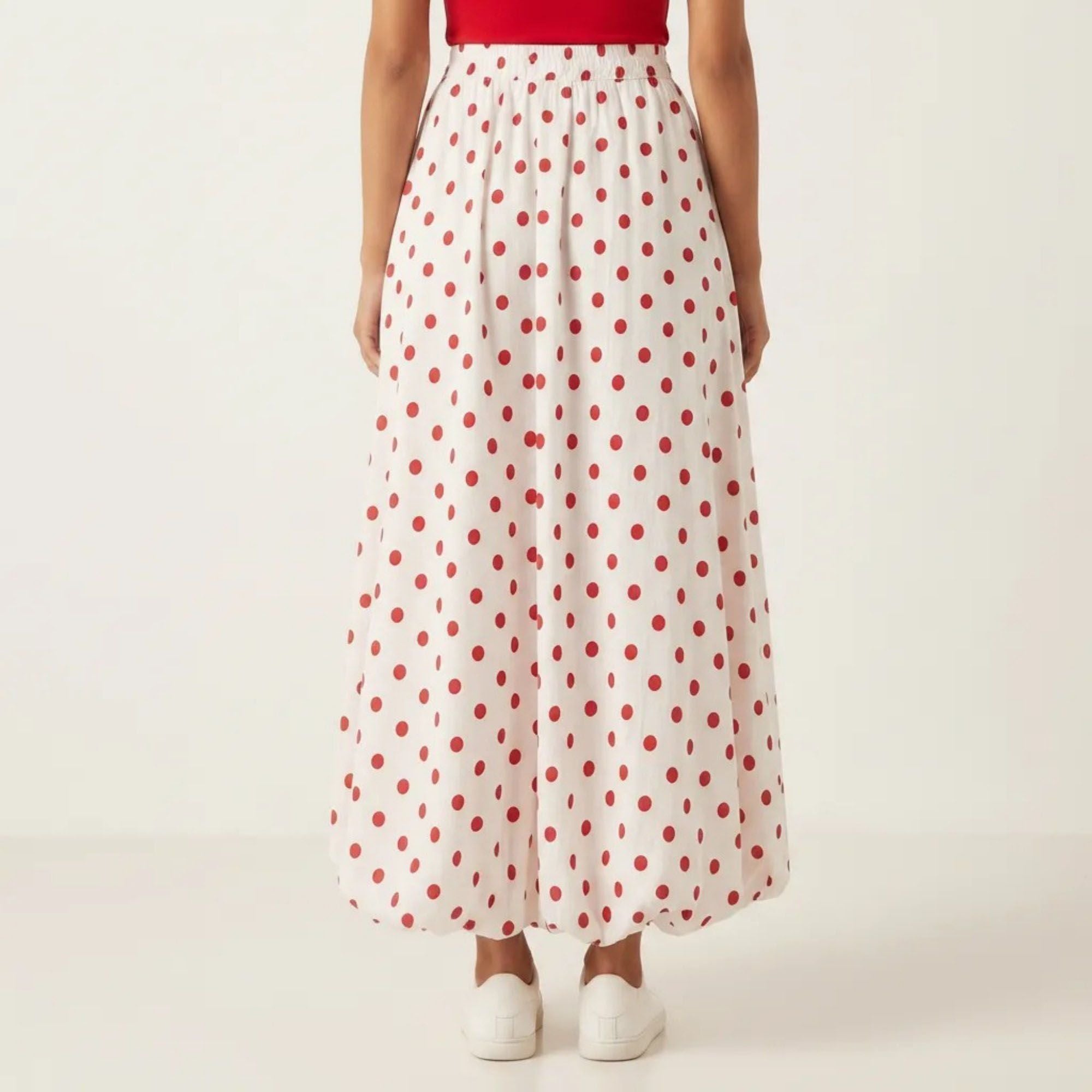 Anna-Kaci Women's Polka Dot Maxi Skirt Elastic Waist Flowy A Line Long Casual Lightweight Skirt