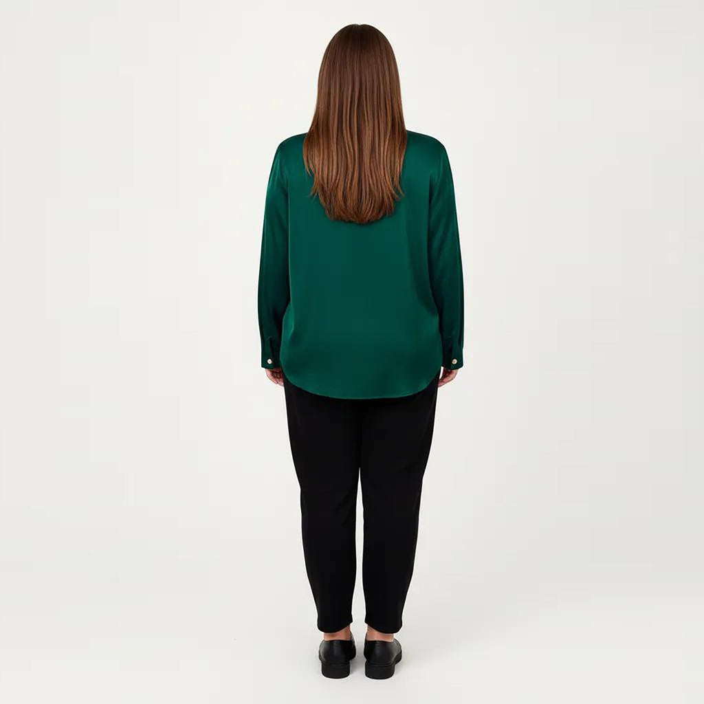 Anna-Kaci Women's Plus Size Long Sleeve Blouse with Tie Neck Detail Relaxed Fit Silky Smooth Fabric