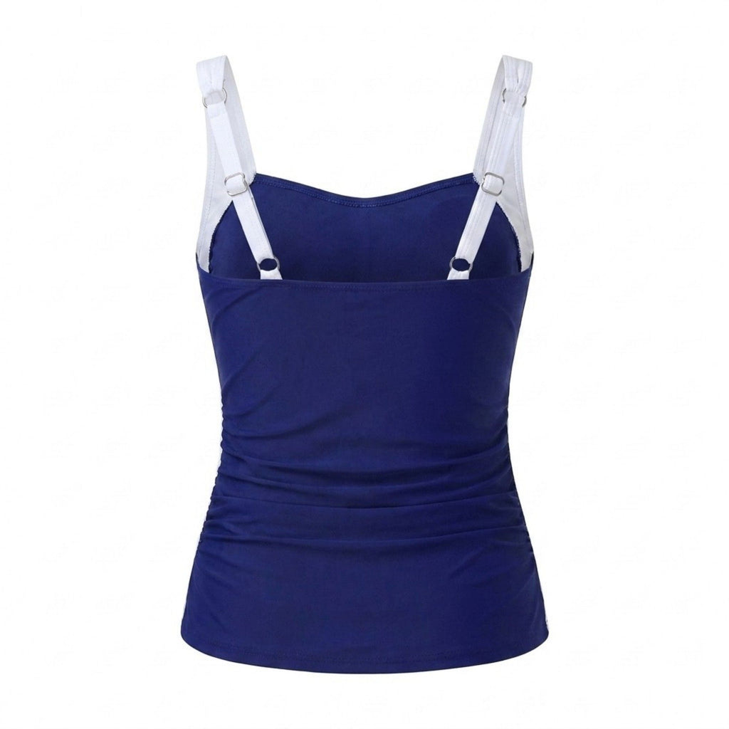 Anna-Kaci Swim Womens Tankini Swim Top with Twist Front Contrast Side Panels Adjustable Straps and Ruched Stretch Fabric