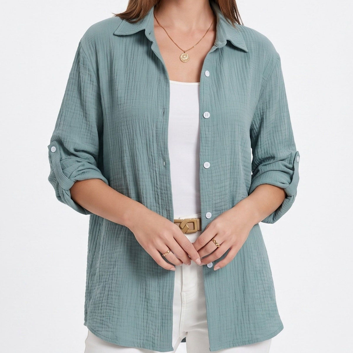 Long Sleeve Button Down Shirt with Collared Neckline