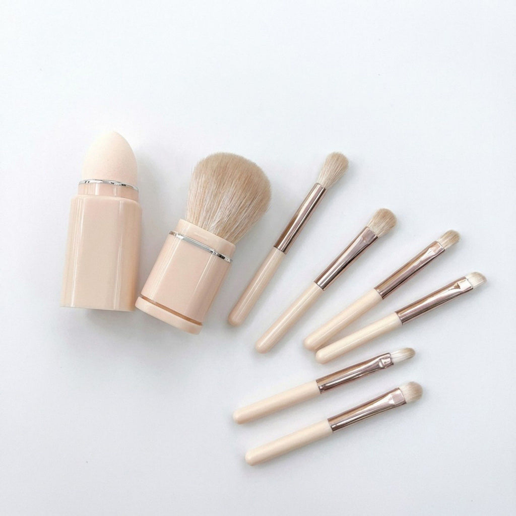 8-Piece Makeup Brush and Sponge Set with Retractable Face Brushes and Travel Storage Case