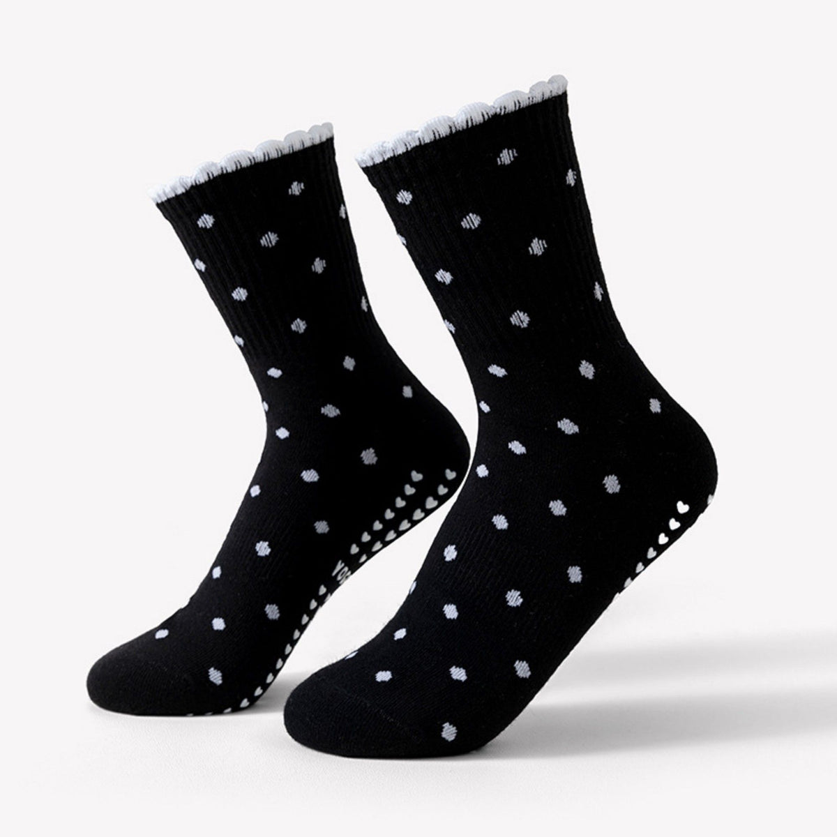 Non Slip Grip Crew Socks 3 Pair Pack Polka Dot Ruffle Cuff
