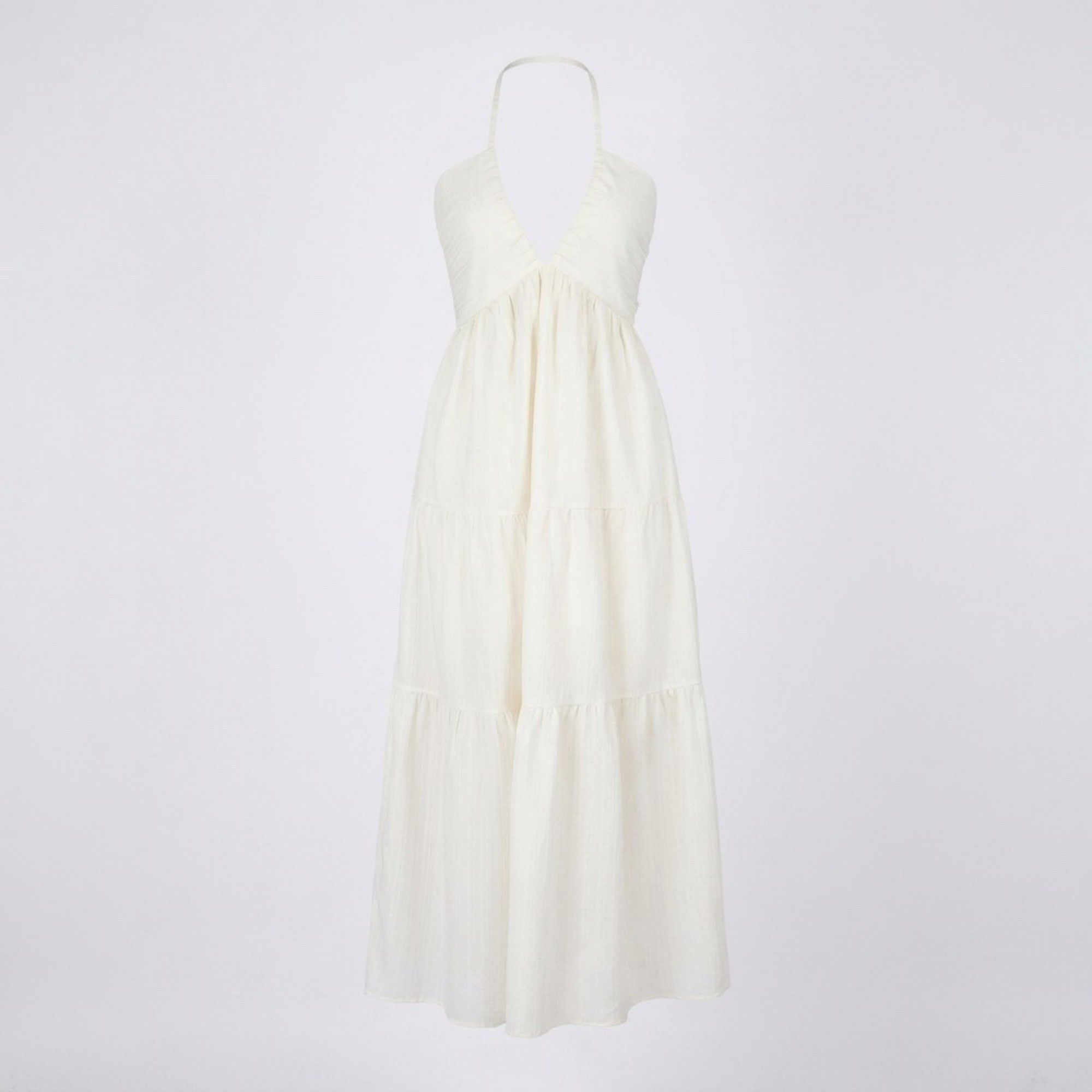 Anna-Kaci Womens Halter Neck Tiered Maxi Dress with Tie Straps Open Back Detail and Flowy A Line Skirt