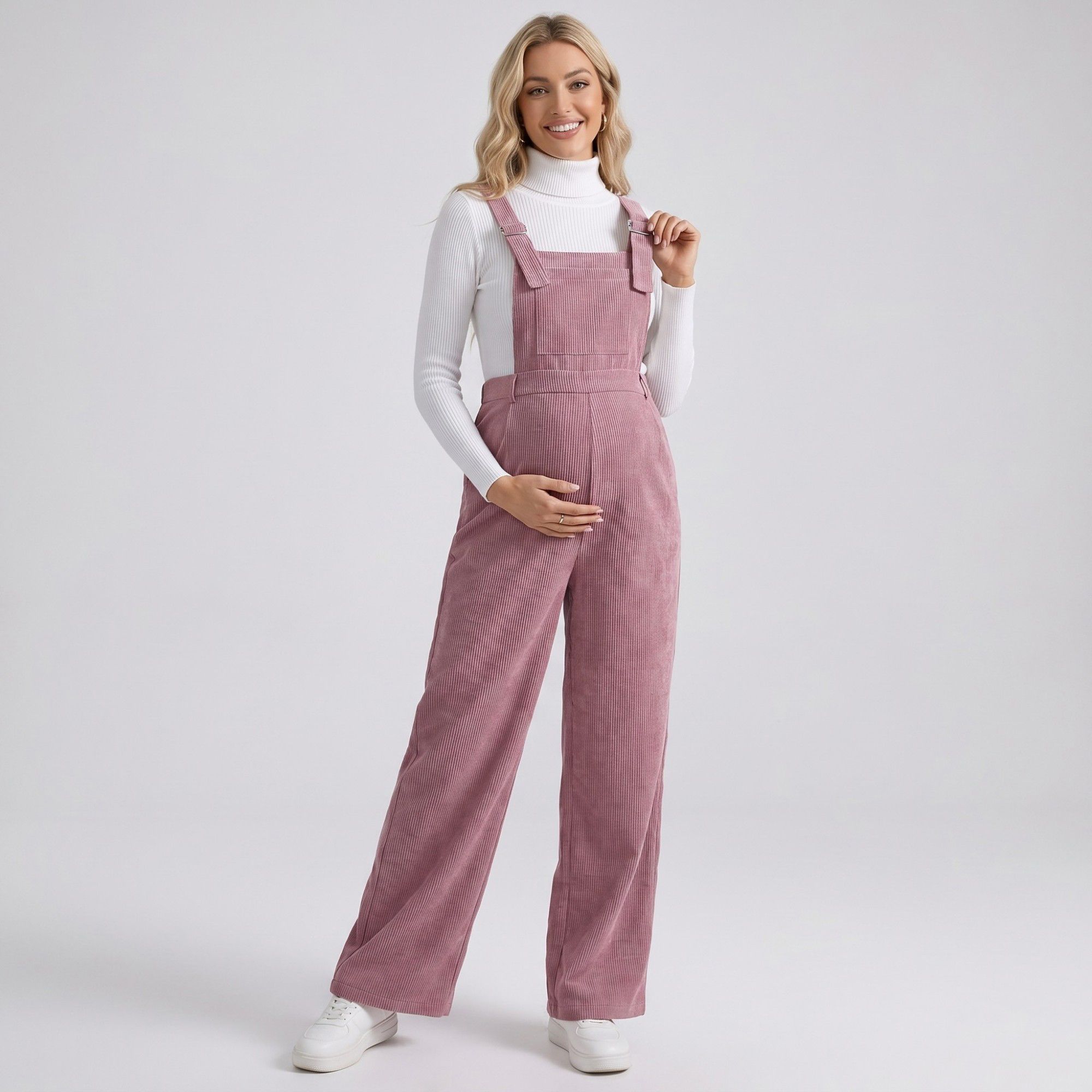 Anna-Kaci Women's Maternity Corduroy Overall Jumpsuit with Adjustable Straps and Wide Leg Fit