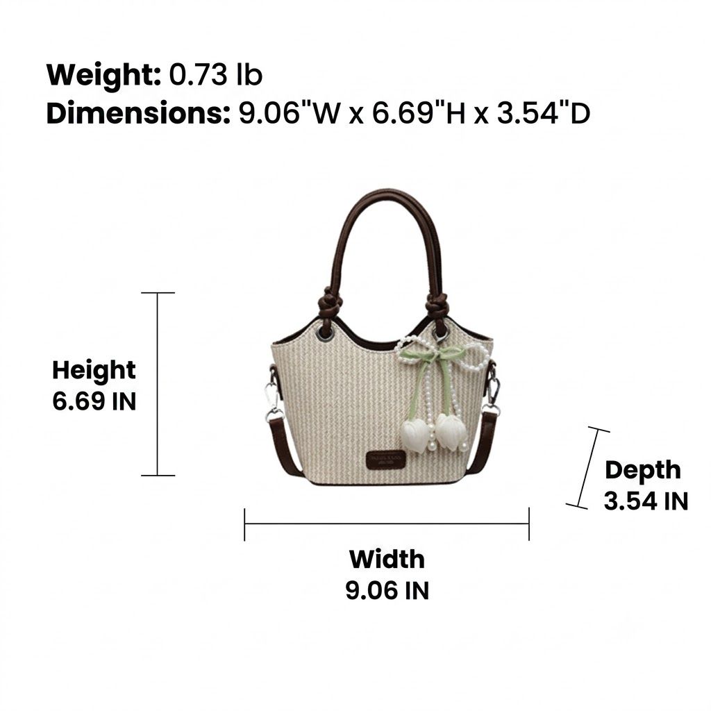 Women's Woven Mini Tote Crossbody Bag with Pearl Bow Charm and Strap