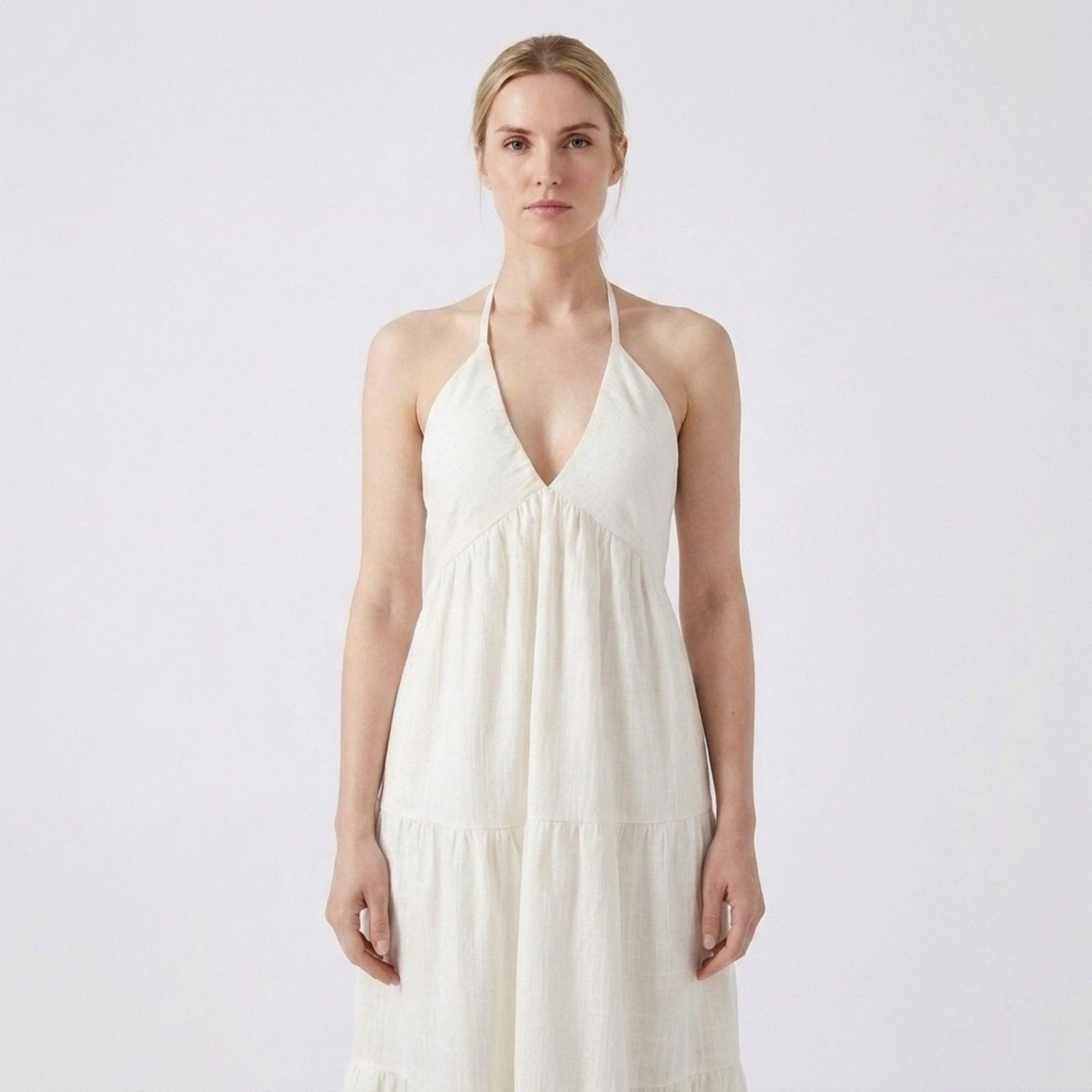 Anna-Kaci Womens Halter Neck Tiered Maxi Dress with Tie Straps Open Back Detail and Flowy A Line Skirt
