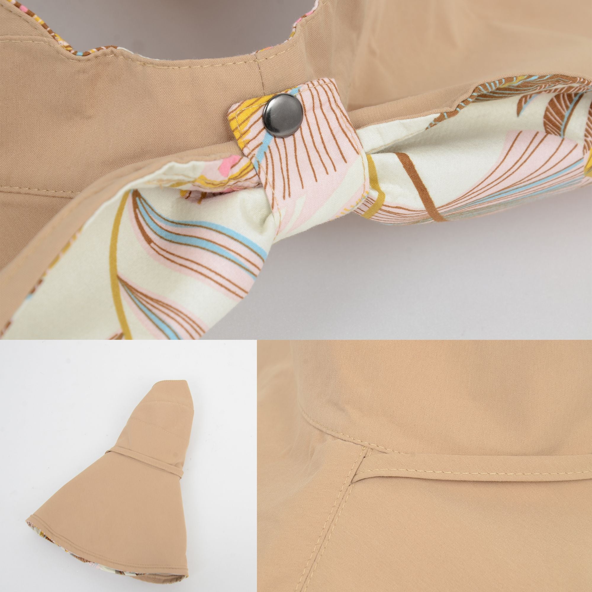 Anna-Kaci Wide Brim Sun Hat with Ponytail Hole Neck Tie Closure and Patterned Lining for UV Protection and Outdoor Style
