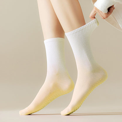 Anna-Kaci Women's Gradient Color Athletic Crew Socks Non Slip Silicone Cushioned Sole for Yoga Jogging 2 Pairs