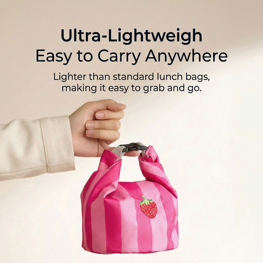 Anna-Kaci Insulated Lunch Bag with Adjustable Buckle Handle Pink Striped Reusable Thermal Food Tote