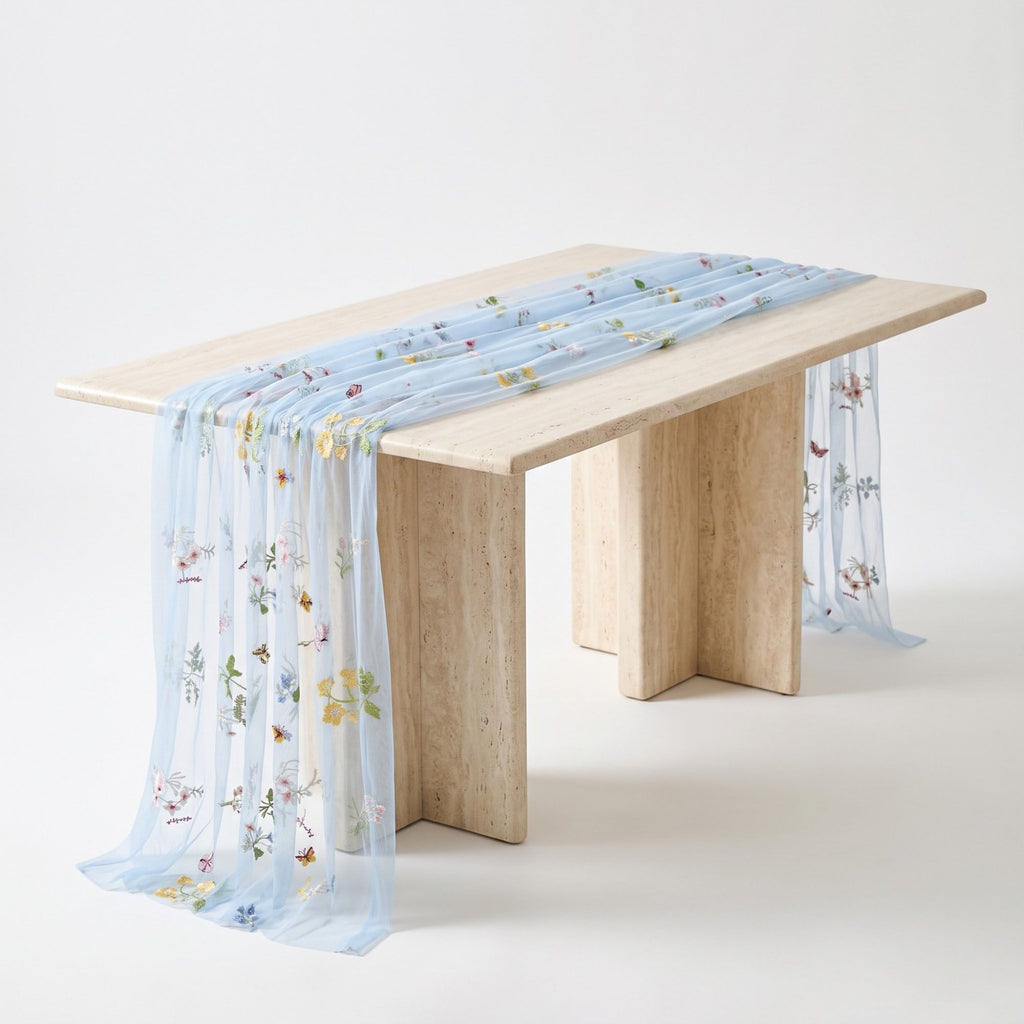 Sheer Floral Embroidered Table Runner 29.5x70.9in