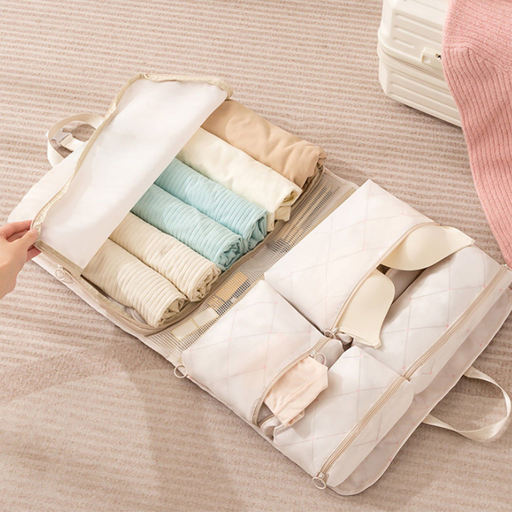 Travel Underwear Organizer Bag with Foldable Compartments and Zipper Pockets