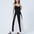 Anna-Kaci Women's Spaghetti Strap Colorblock Fit and Flare Midi Dress