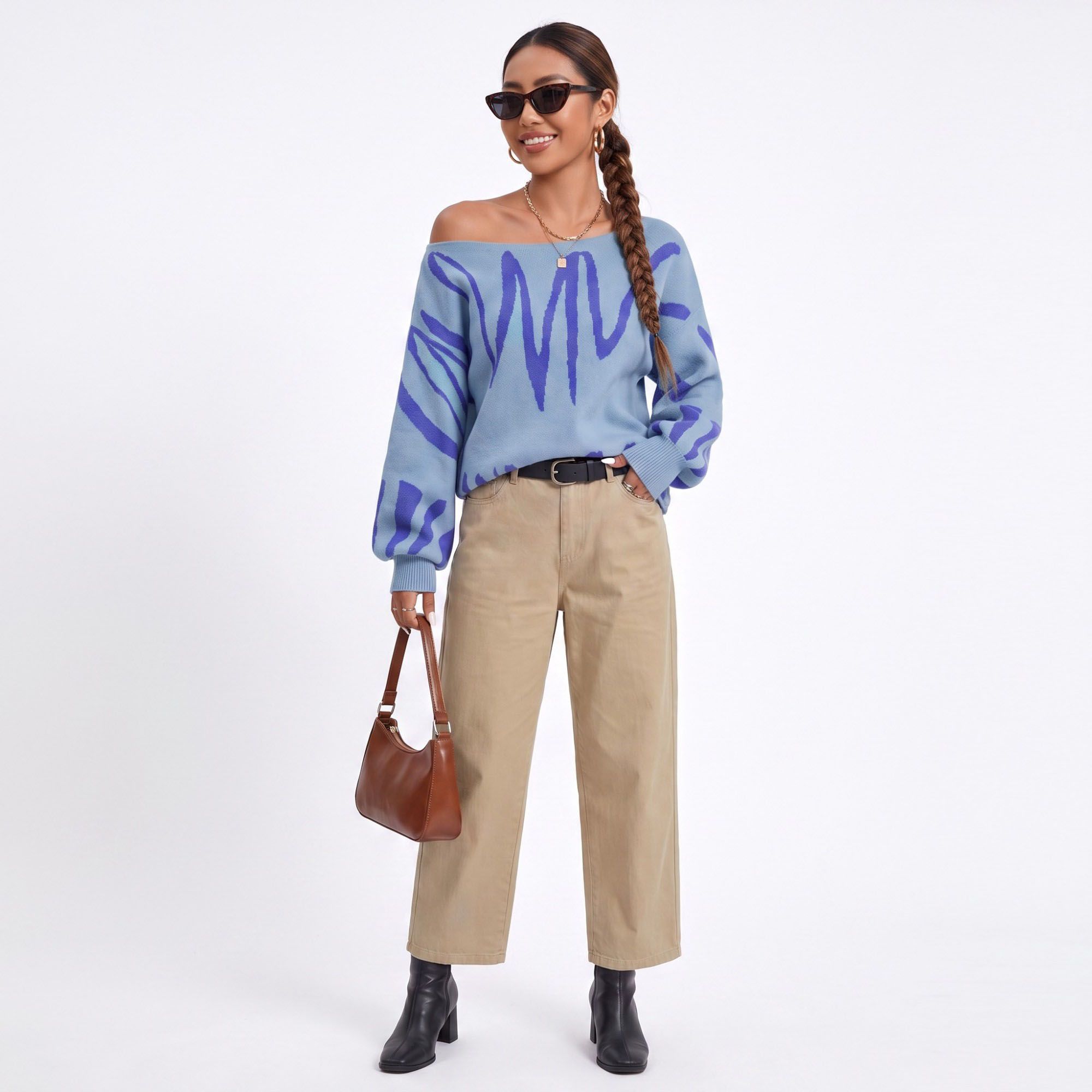 Abstract Graphic Print Long Sleeve Knit Sweater