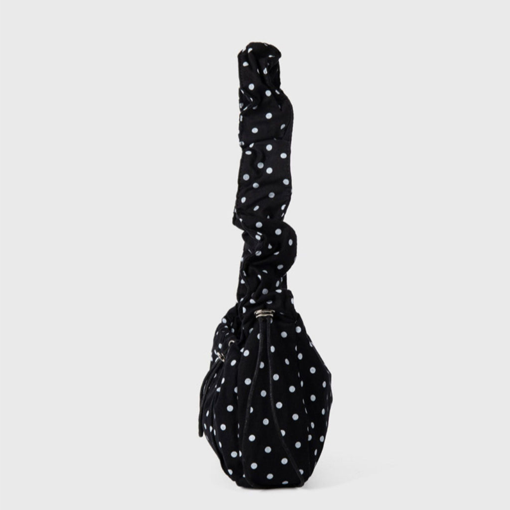 Polka Dot Cloud Shoulder Bag Ruched Drawstring Underarm Purse Sweet Ruffled Hobo Handbag