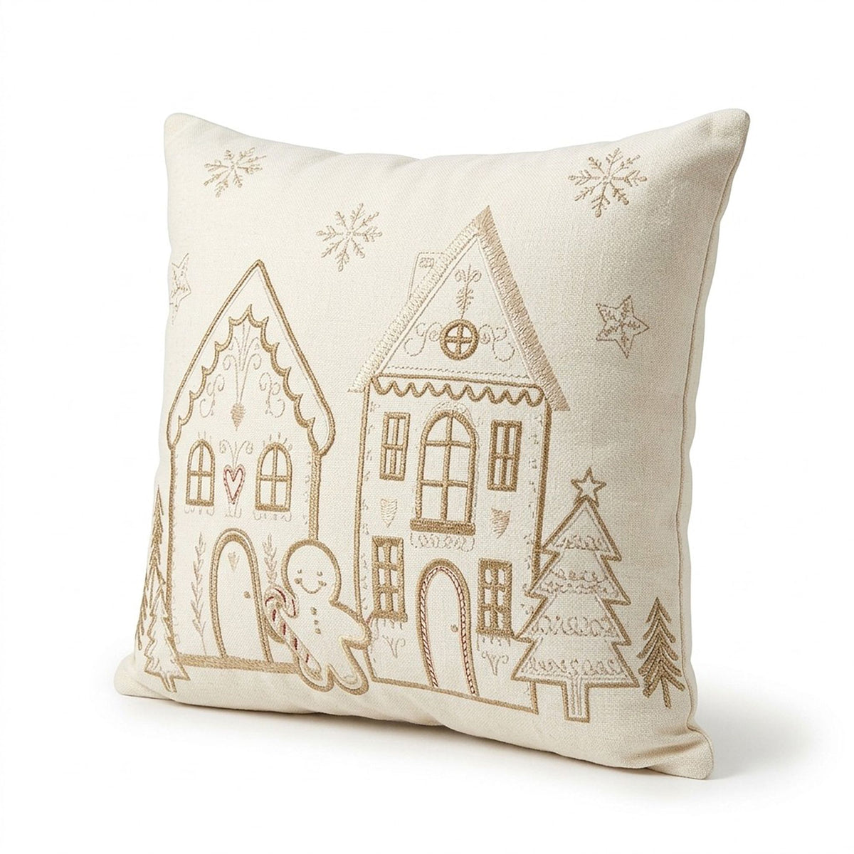 Embroidered Gingerbread House Decorative Throw Pillow Cover for Holiday Decor 17.7 x 17.7in