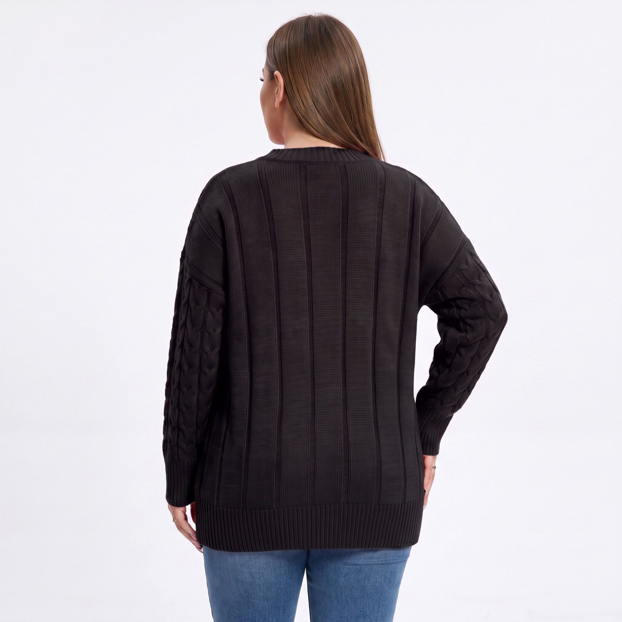 Plus Size Faux Pearl Cable Knit Tunic Sweater