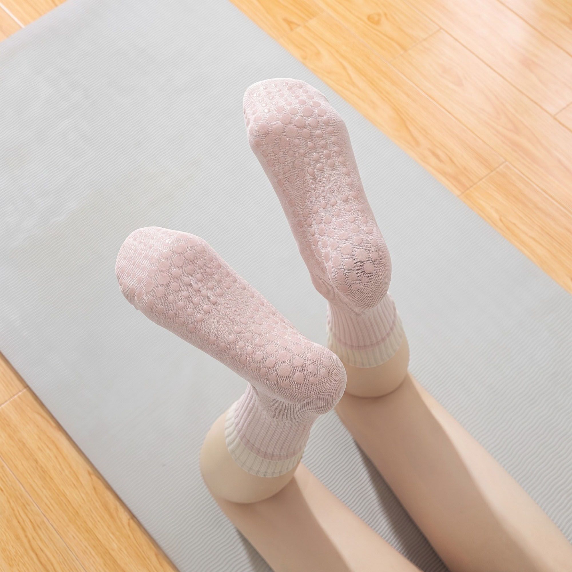 6 Pair Non-Slip Crew Socks with Contrast Ribbed Cuffs
