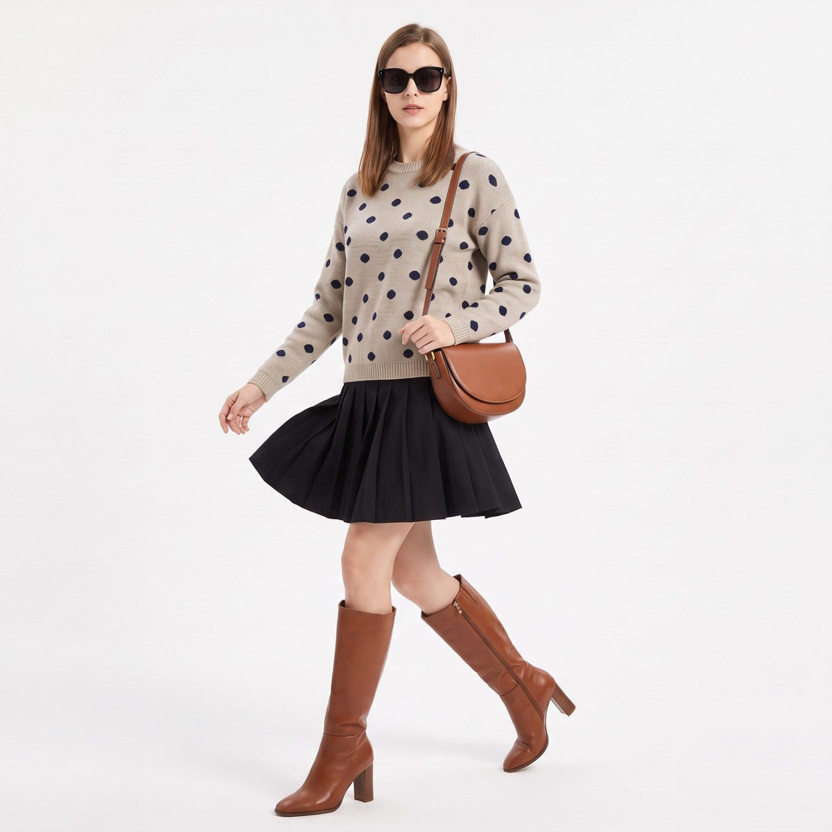 Polka Dot Crewneck Long Sleeve Pullover Sweater