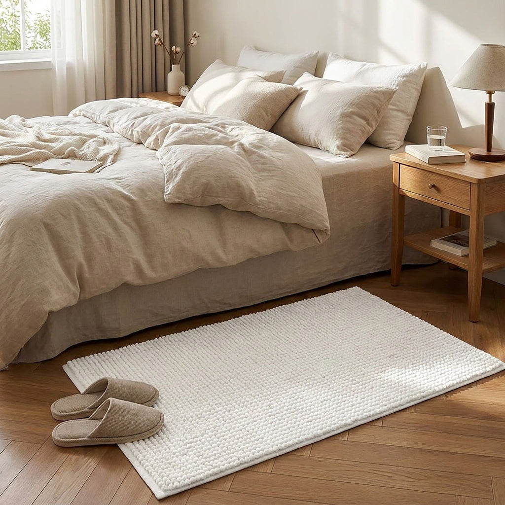 Chenille Bath Mat with Plush Pebble Texture and Non Slip Backing