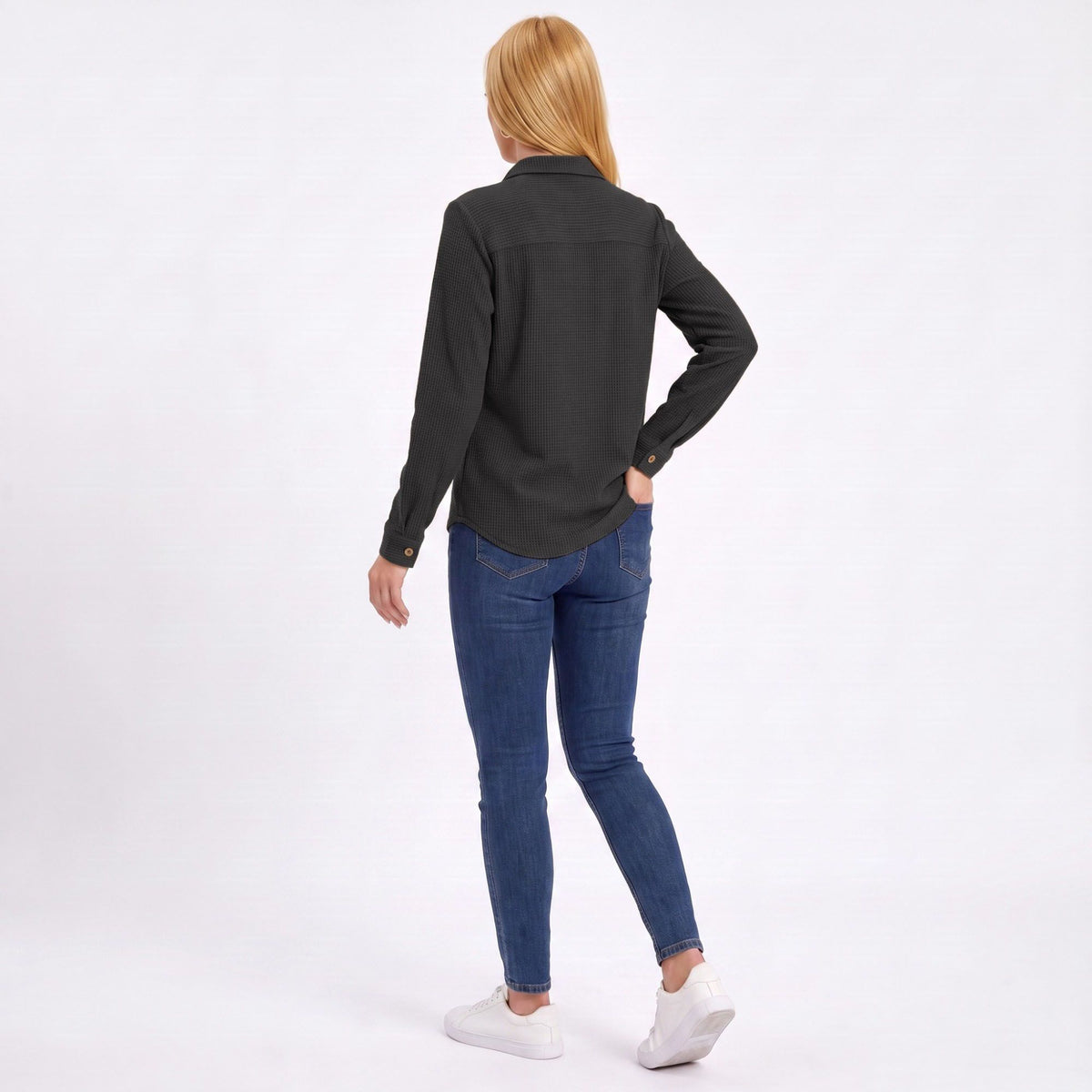 Textured Button Front Long Sleeve Shirt with Chest Pocket