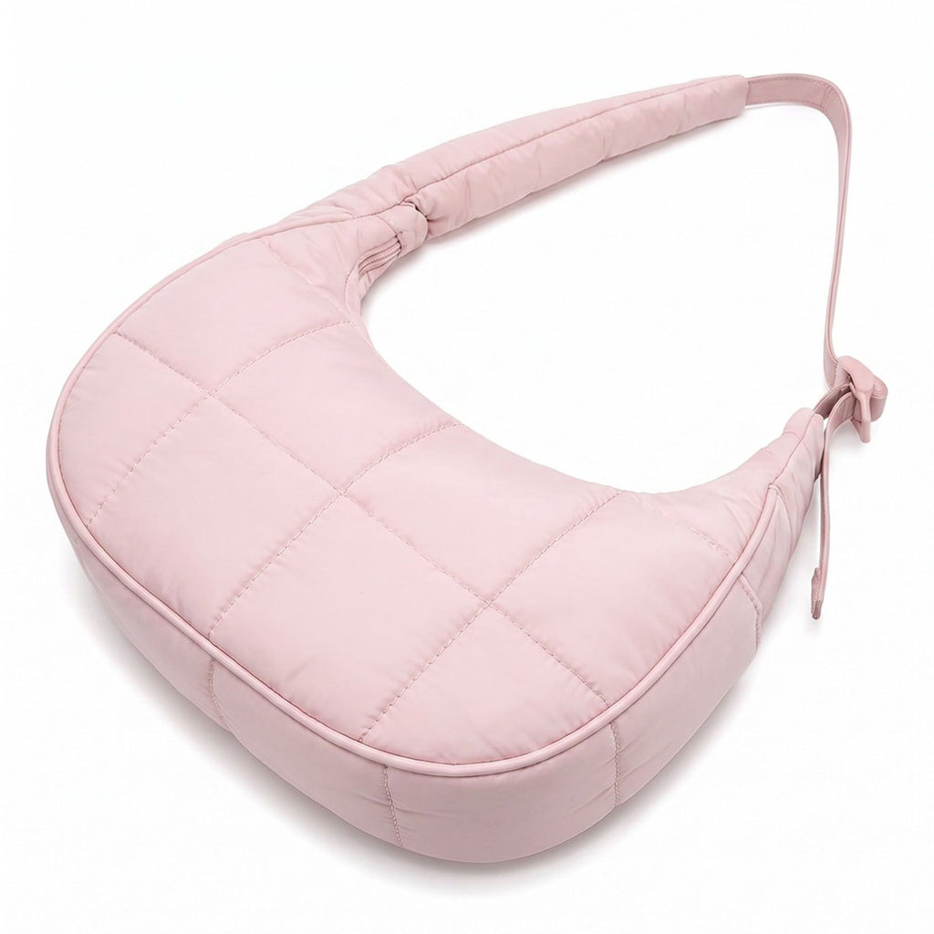 Quilted Hobo Shoulder Bag with Adjustable Strap and Side Pockets 10x4x6.5in